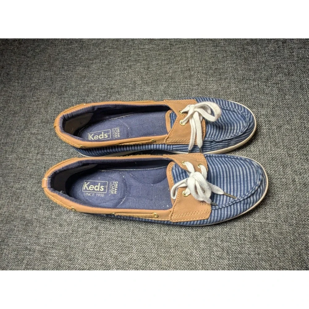 Keds Glimmer Womens Dream Memory Foam Striped Navy Blue Boat Shoes Size 8
